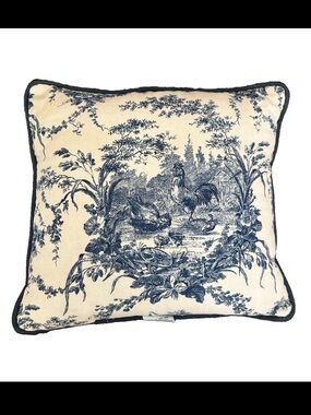 Waverly Throw Pillow La Petite Ferme Blue White Toile Rooster French country